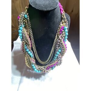 Stella & Dot Statement Necklace Multi Strand Gold Tone